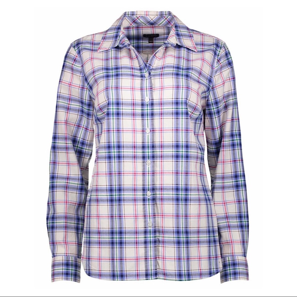 Talbots Blue Plaid Botton Up Top